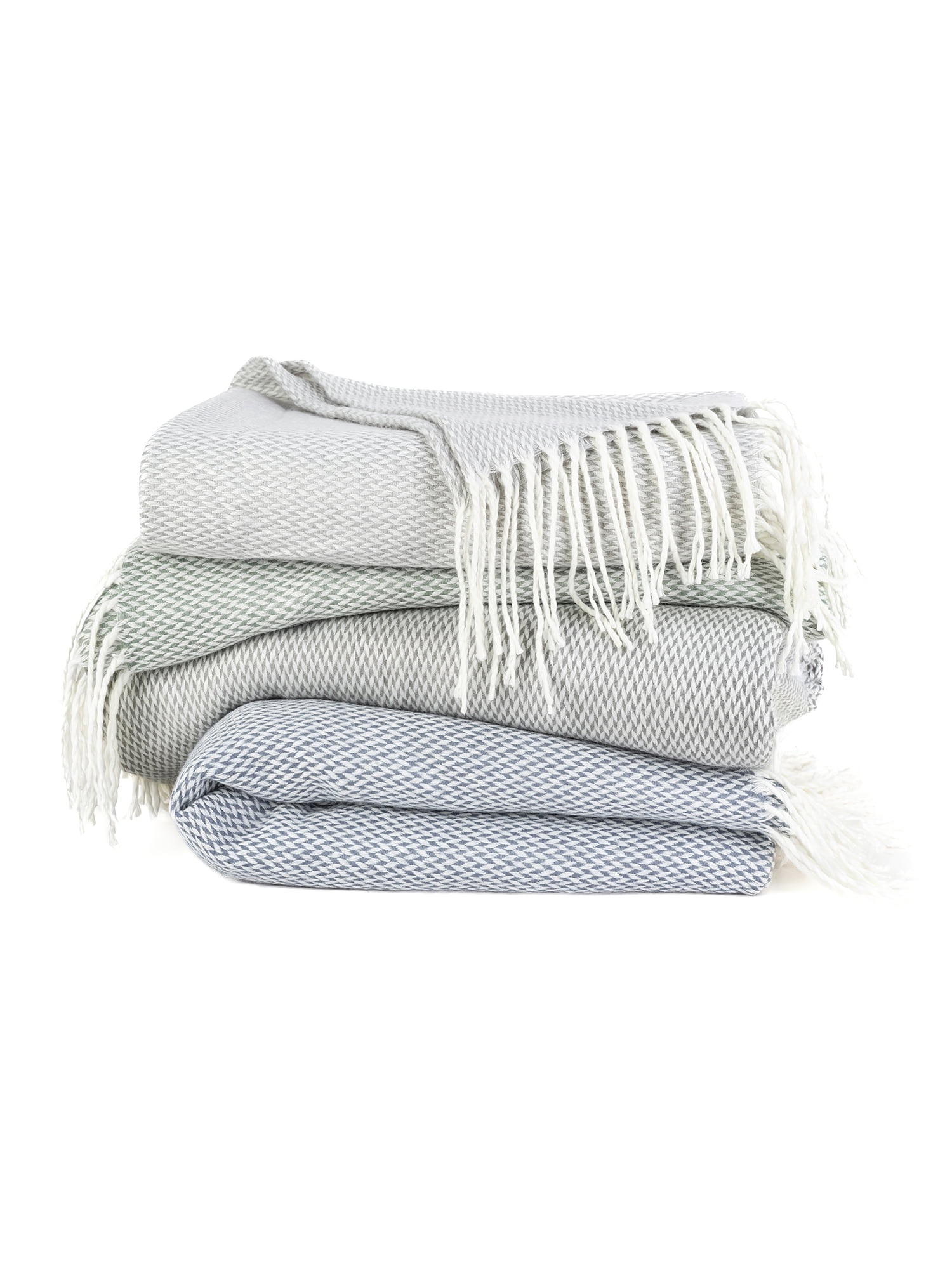 Comfort Canopy - Light Gray Herringbone Throw Blanket with Fringed Edges