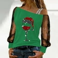 thumbnail image 2 of Women Christmas Outfit Off Shoulder Long Sleeve T Shirt with Elegant Lace Detail for Daily Wear and Comfortable Casual Outfit Green M, 2 of 4