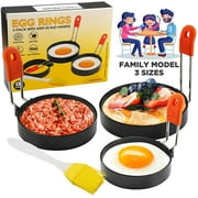 Egg Ring 3 Packs in 3 Sizes Anti-Scald Egg Rings for Frying Leak-Proof with an Oil Brush Fold-up Stainless Handle Nonstick Egg Rings Mold (3   3.6   4.2 inch)