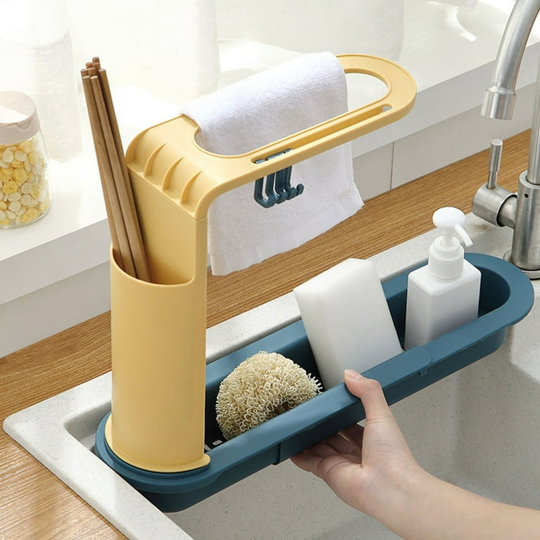 Dolked Telescopic Sink Storage Rack Holder with 4 Hooks Expandable Sink Caddy Kitchen Sink Organizer Sponge Holder Easy to Assemble and Clean Walmart