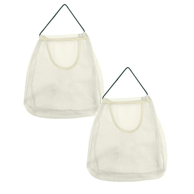 Oleegame 2PC Produce Storage Hanging Vegetable And Fruit Storage Bag Kitchen Sundries Hanging Wall Type Polyester Breathable Storage Net Bag White