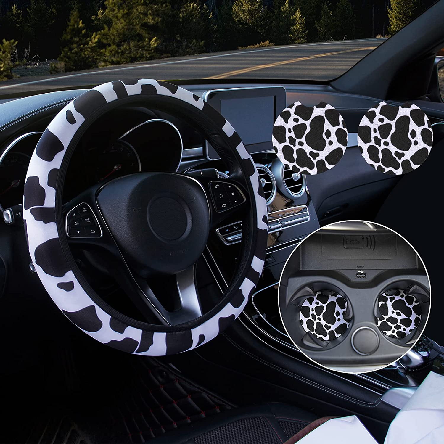 2pcs Couvre Volant Style Fibre de Carbone Rouge Steering Wheel