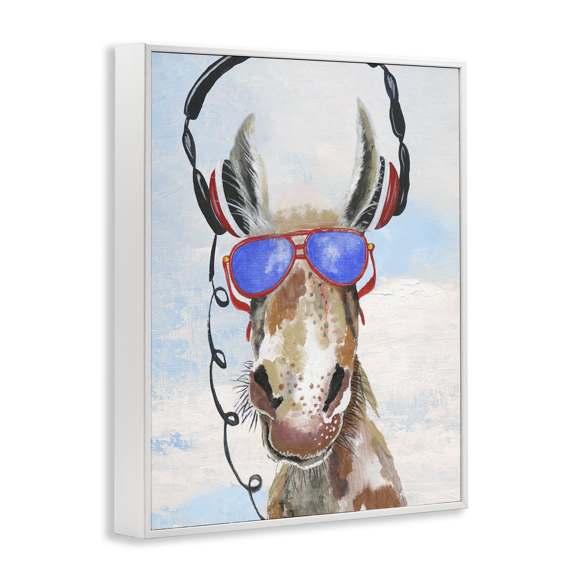 Stupell Industries Donkey Wearing Headphones White Framed Giclee Art, design by Janet Tava