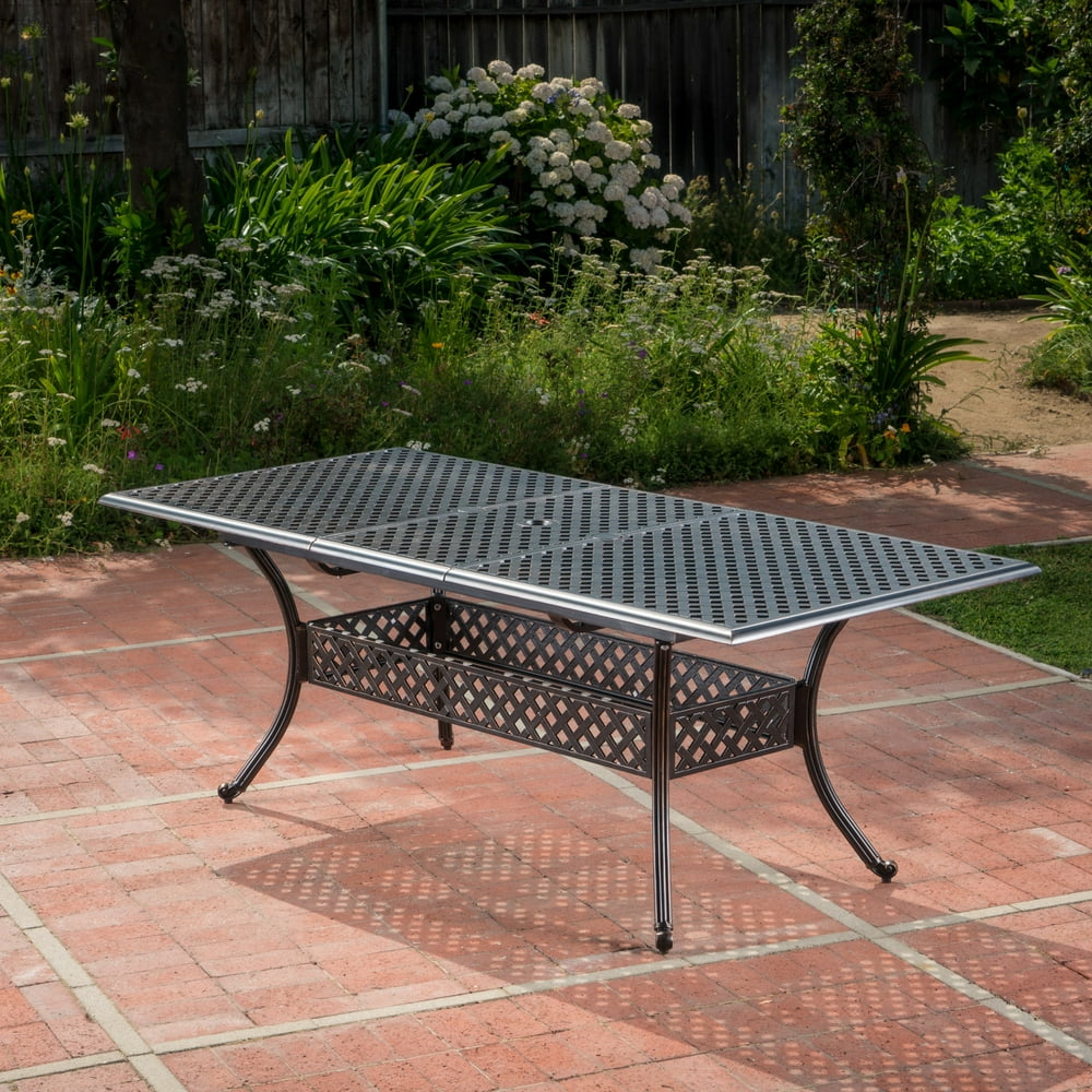 Boone Outdoor Cast Aluminum Expandable Rectangular Dining Table, Shiny