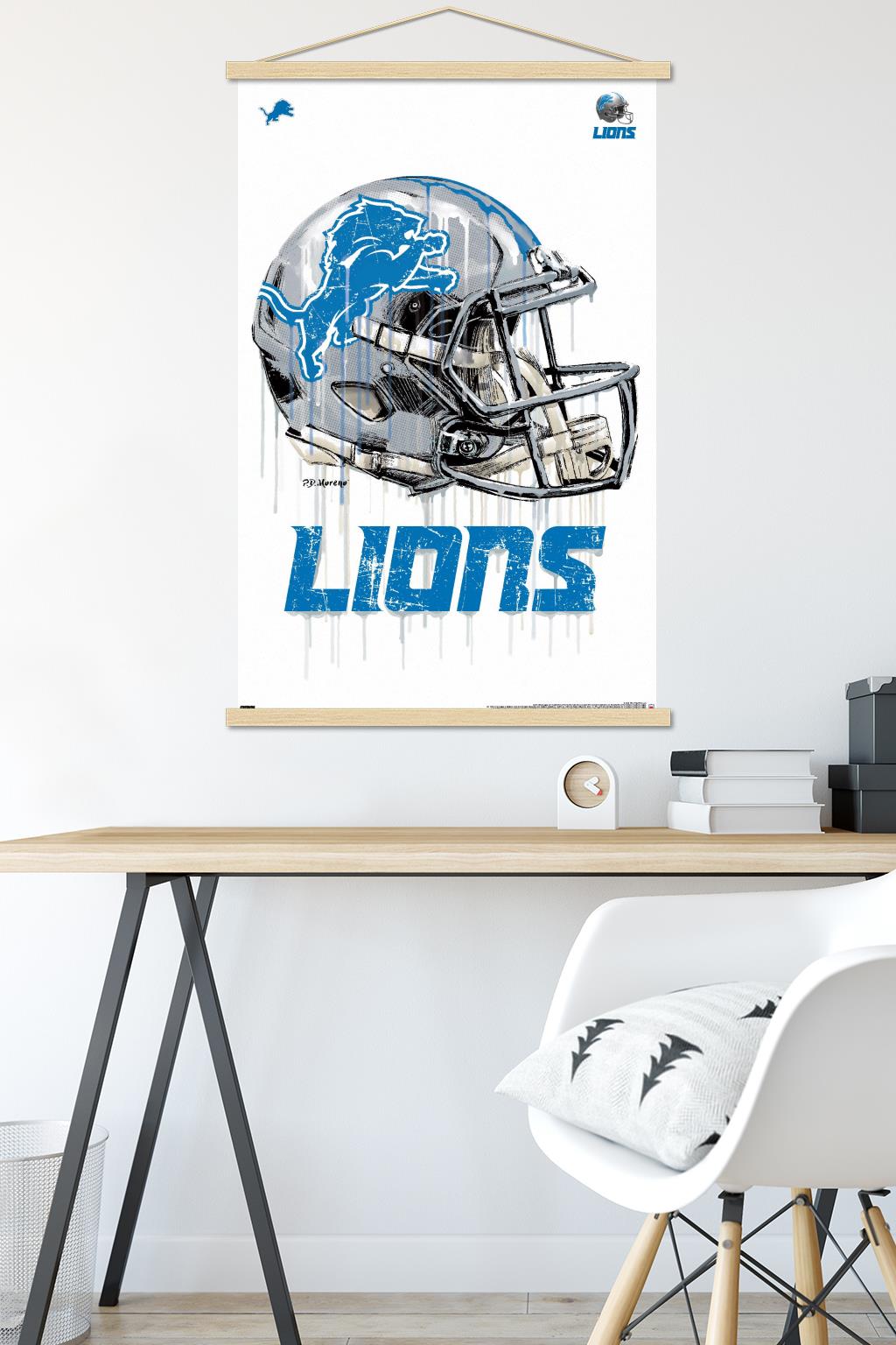 NFL Detroit Lions - Drip Helmet 20 Wall Poster with Wooden Magnetic Frame, 22.375" x 34"