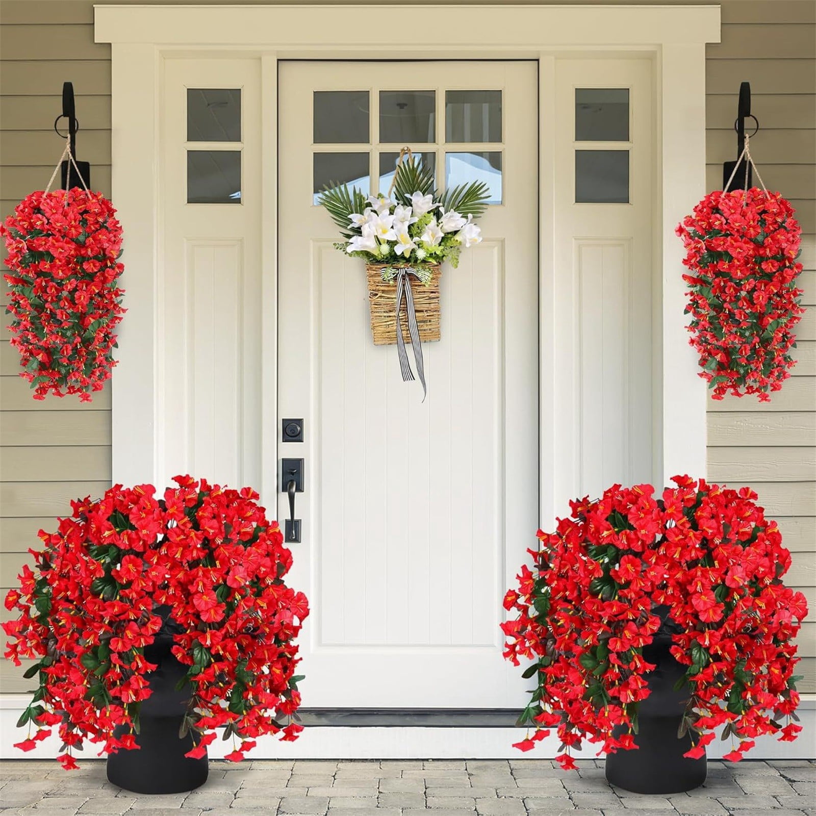 1PCS 23 Inch Artificial Hanging Morning Glory Flowers for Porch Patio Balcony Spring Summer Outdoor Decor, Faux Trailing Vines Fake Hanging Floral Plants,UV Resistant Realistic Fade Proof,B-style