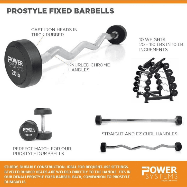 Power Systems ProStyle 40 lb Fixed Barbell with EZ Curl Handle