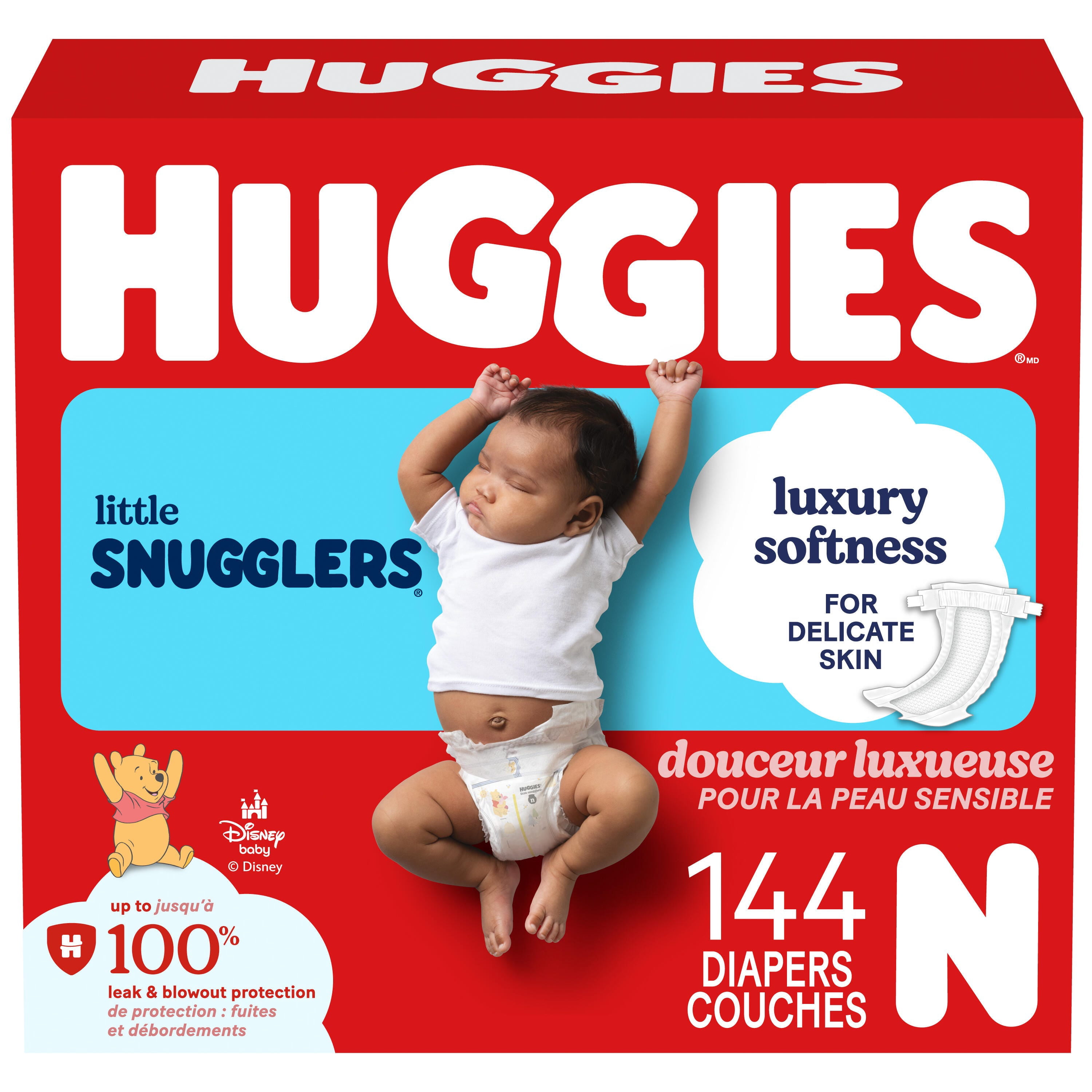Couches pour bébés Huggies Little Snugglers,Nouveau-né (jusqu’à 4,5 kg [10 livres]), 144 couches