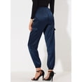 thumbnail image 4 of Pantalones Cargo Allegra K de Satén Sedoso Tiro Alto Elástico con Cordón para Mujer Azul Real XS, 4 of 6