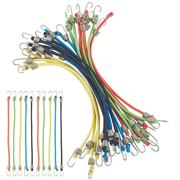 20pcs 5 colors Mini PVA Bungee Cords with Alloy Hooks Short Elastic Bungee Straps for Luggage Bikes Camping Tools Mixed color 255x3.5mm 4pcs/color