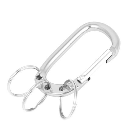 - Unique Bargains Silver Tone Aluminum Carabiner D-Ring Hook 3 Attached Split Rings Clip Holder