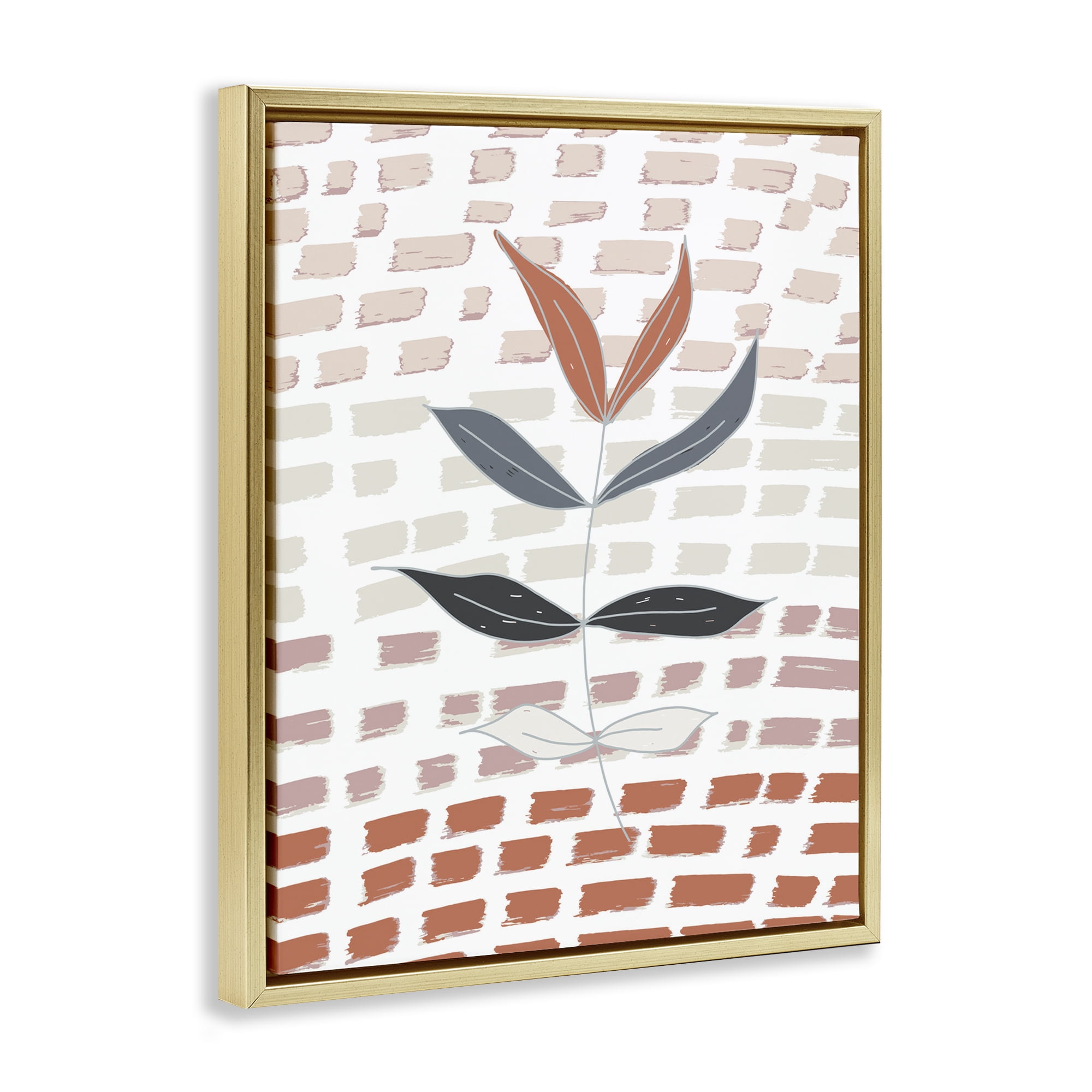 Stupell Industries Abstract Leaf on Pattern Plants & Flowers Painting Gold Floater Framed Canvas Art Print Wall Art, 25 x 31