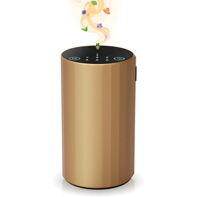 Waterless Essential Oil Diffuser Aromatherapy Scent Diffusers for Home Large Room, Bedroom, Car, Office, Desk, Battery Operated Mini Portable Air Freshener (Golden)