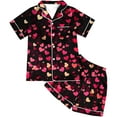 thumbnail image 5 of Valentine's Pajamas for Women Love Printed Lapel Pocket Short Sleeved Top+Shorts Pajama Sets, 5 of 5