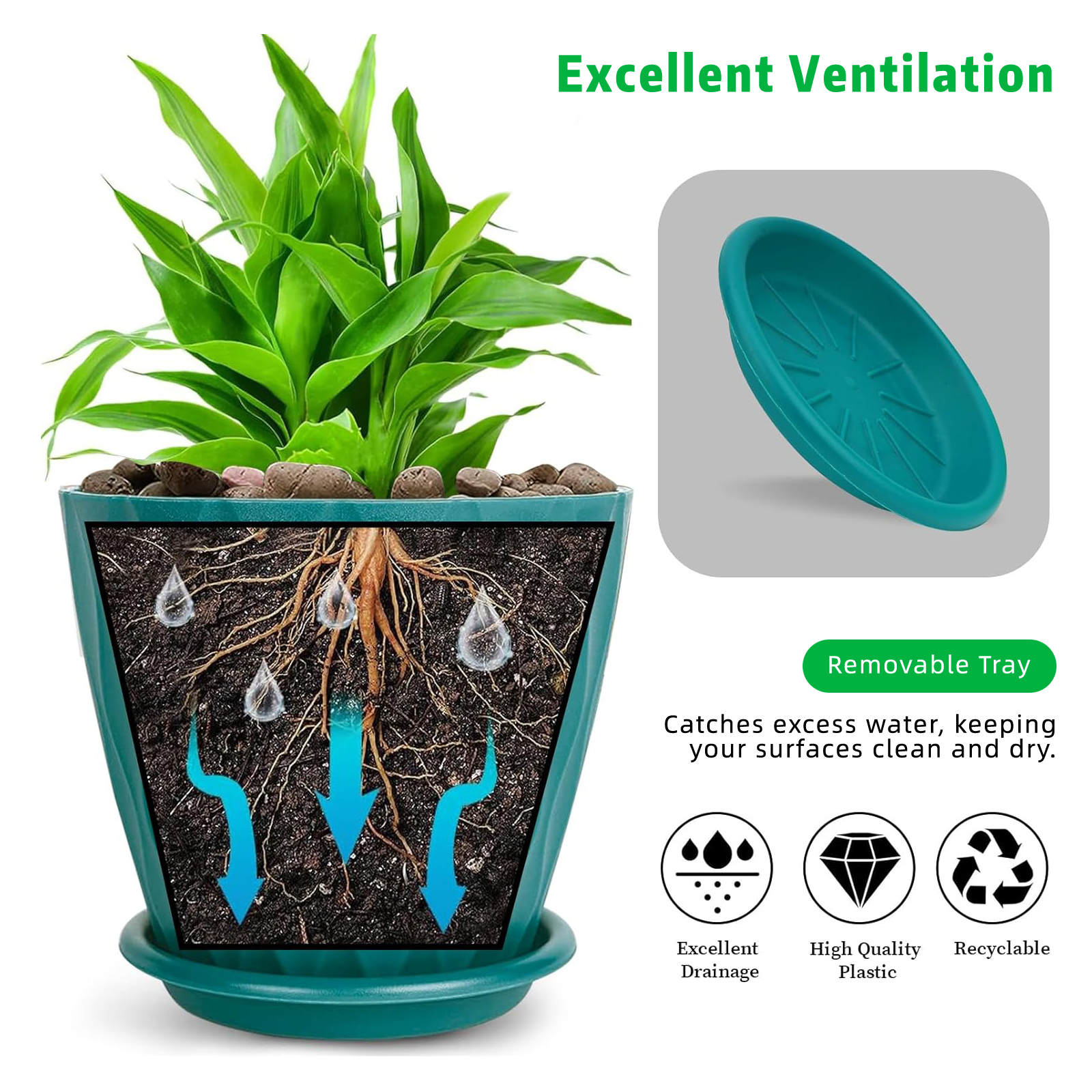 Xueyu 6-Inch Plastic Plant Pots 5-Pack with Drainage photo 3