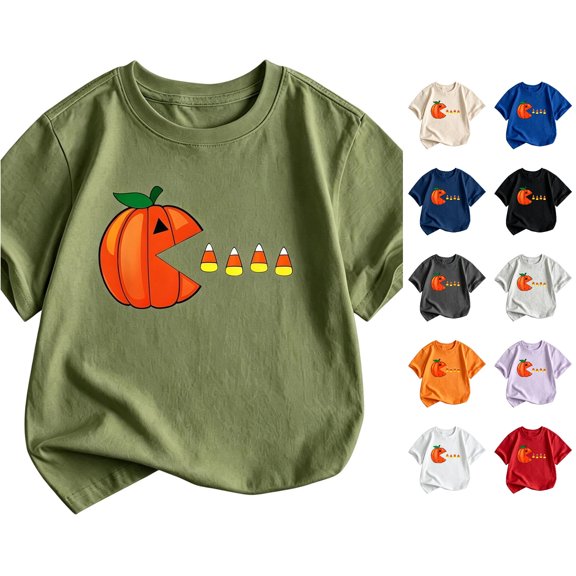 XAOFW Boys Girls Halloween Shirt Short Sleeve Crewneck Pumpkin Graphic Tees Toddler Kids Autumn Loose Fit T Shirts 2-3 Years