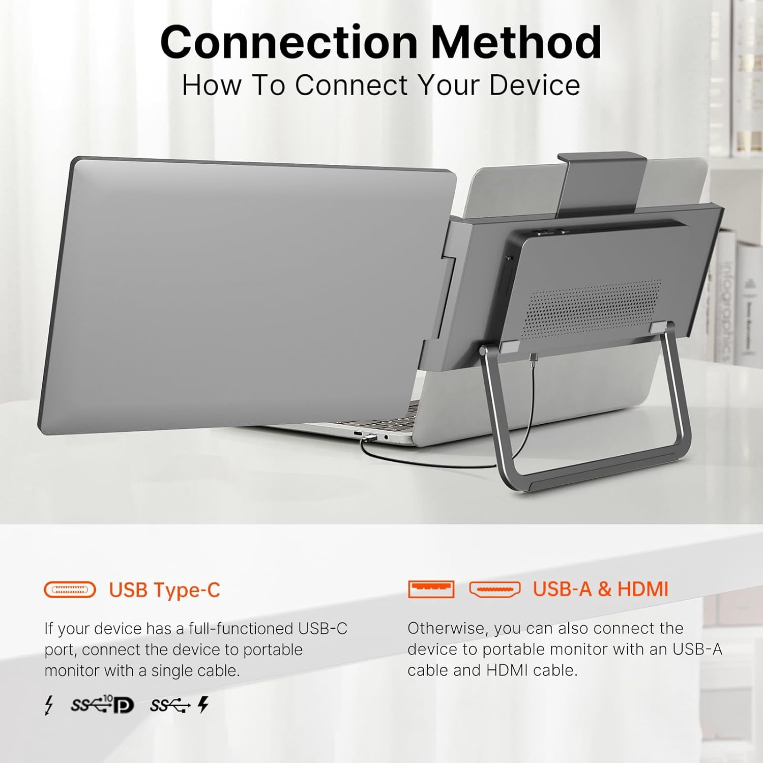 Laptop Screen Extender,14" 16:10 FHD 1200P IPS Dual Screen,Attachment Screen Extended Extra Screen, Portable Monitor for Laptops 14-16" with USB-C/HDMI Port
