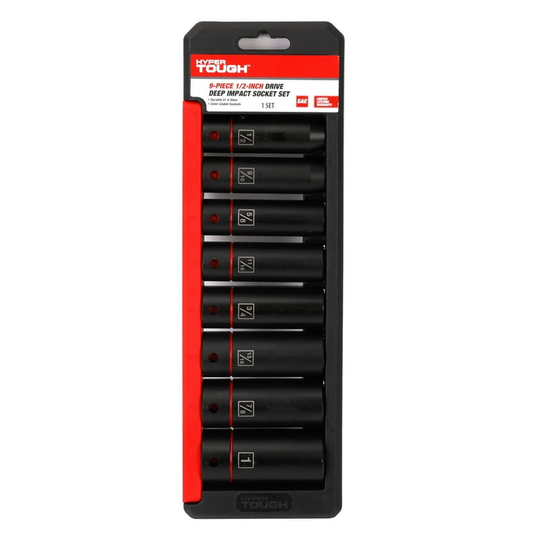 Hyper Tough 9-Piece 1/2-Inch Deep Drive SAE Impact Socket Set