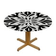 thumbnail image 3 of JEUXUS  Round Polyester Tablecloth Washable Mandala Vintage Floral Pattern Wipable Polyester Cloth Spring Summer Party Table Cover Abstract White and Black, 3 of 7
