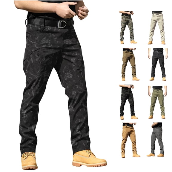LWavelet Men's Stretch Cargo Work Pants Slim Fit Ripstop Water Resistant Utility Hiking Pants with Multi Pockets (No Belt)