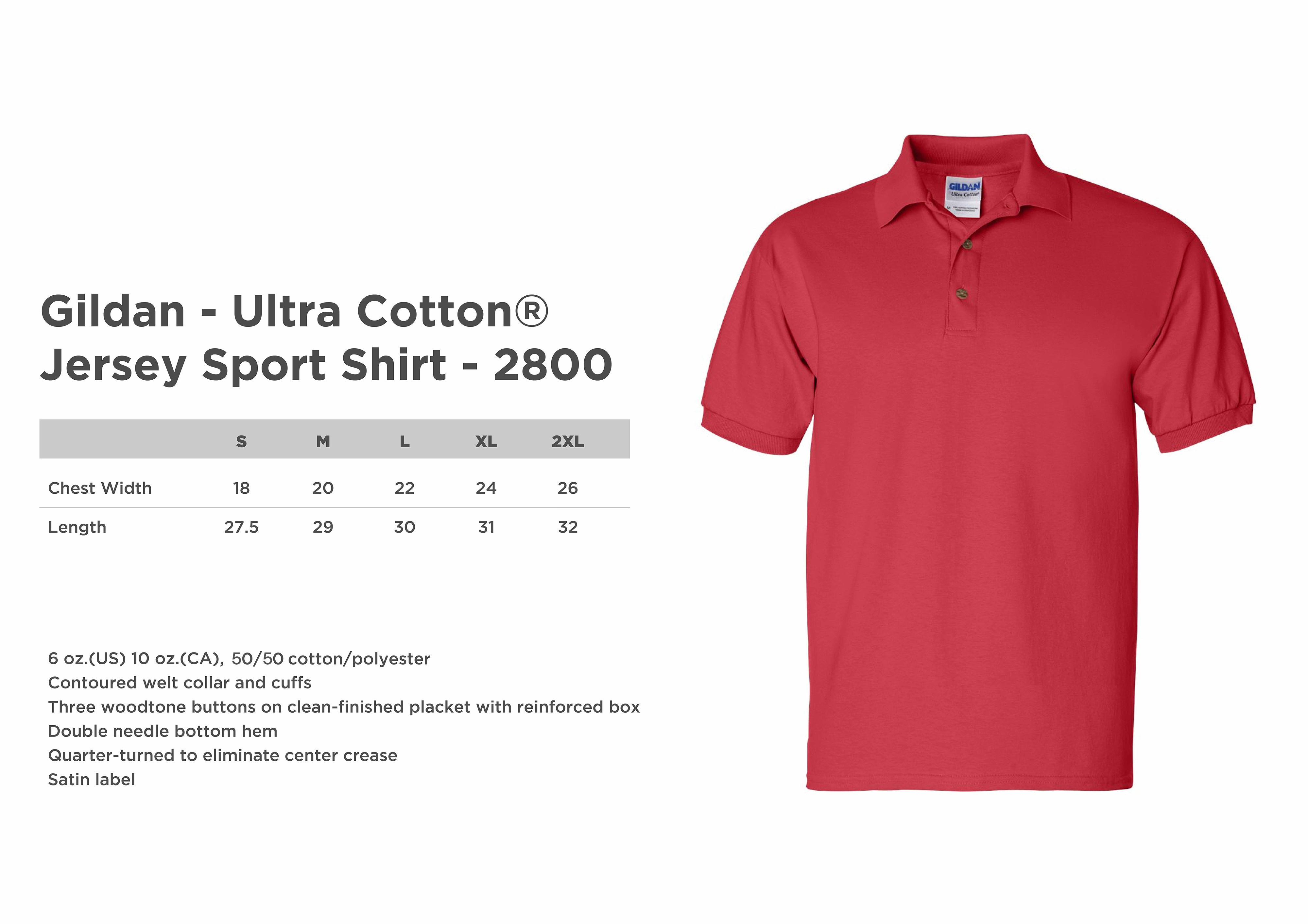 Gildan Ultra Cotton Jersey Sport Shirt Red Shirts for Men Polo Shirts for Men 2800 S M L XL 2XL Button Down T Shirts for Mens Polo Shirts with Colors Business Casual School - image 2 of 2