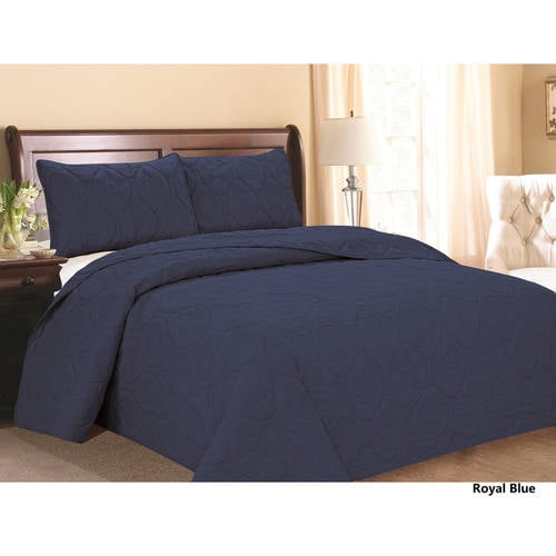 Ocean Star Oversized 3 Piece Bedspread Set Navy Blue Color King Size Walmart Com Walmart Com