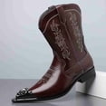 thumbnail image 2 of Men’s Embroidered Western Cowboy Boots, Pointed Toe Metal Toe Cap Block Heel, Side Zipper Vintage British Style Chunky Heel Mid-Calf Boots, 2 of 6