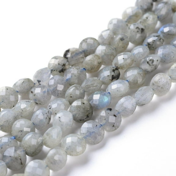 Natural Labradorite Beads Strands Faceted Flat Round 6~7x4~4.5mm Hole: 1mm 61~64pcs/strand 14.96 inch(38cm)