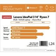 Lenovo Ideapad 3 14 FHD Laptop, AMD Ryzen 7 5700U, 8GB RAM, 512GB SSD, Windows 11 Home, Abyss Blue, 82KT00V8US