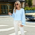 thumbnail image 6 of Women'S Solid Color Round Neck Long Sleeve Loose Chiffon Shirt Top Fashionable and Elegant Pullover Tops Blue XL, 6 of 9