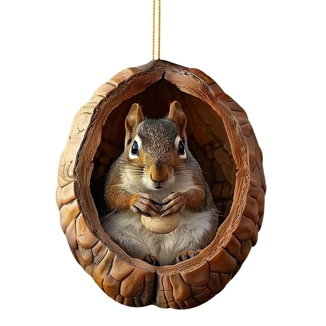 Christmas Tree Ornaments Acrylic Owl and Raccoon 2D Flat Printed Small Pendants with Hanging String