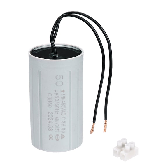 CBB60 50uF Running Capacitors, AC 450V 2 Wires 50/60Hz Cylinder 90x50mm,1Set