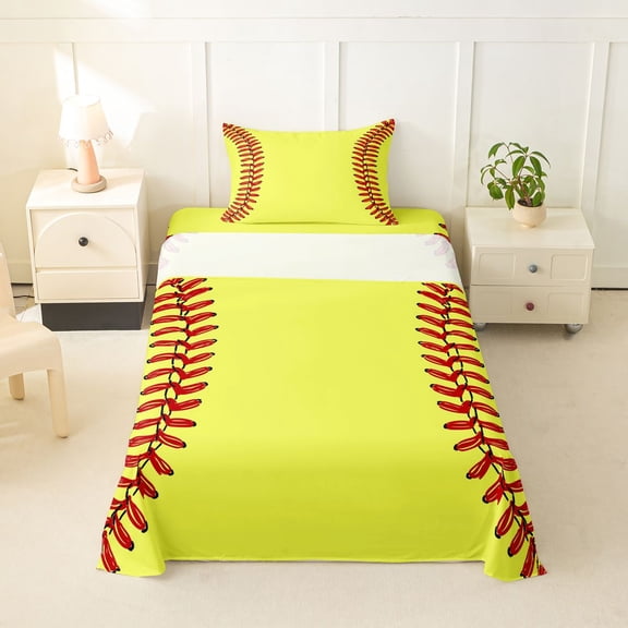 Erosebridal Baseball Softball Twin Sheet Sets for Kids, Sport Game Bedding, 1 Flat Sheet, 1 Fitted Sheet and 1 Pillowcase