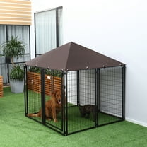 PawHut 4.6' x 4.6' x 5' Outdoor Dog Kennel, Walk-in Pet Playpen, Welded Wire Steel with Water and UV-Resistant Canopy, Black