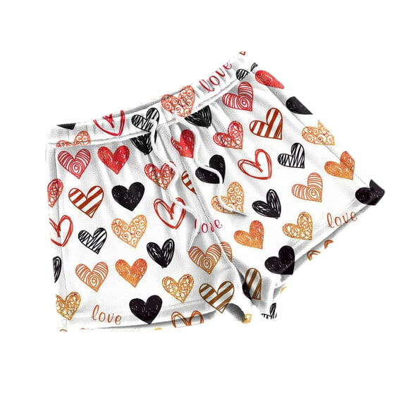 LWavelet Women's Heart Print Shorts Drawstring Waist Casual Summer Lounge Shorts White 2XL