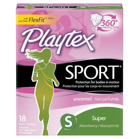 Playtex Sport Plastic Tampons, Unscented, Super, 18