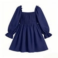 thumbnail image 5 of Auroural Girls Long Sleeve Dresses Kids Girls Summer Cute Solid Color Long Sleeve A Line Dress Pleated And Ruffle Sleeve, 5 of 6