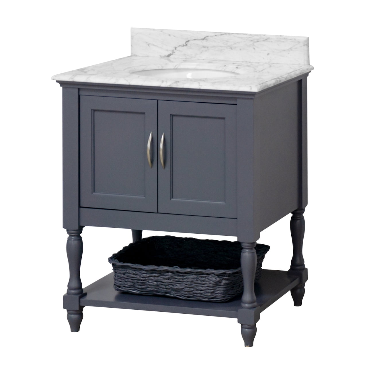 Beverly 30" Bathroom Vanity with Marine Gray Cabinet and Carrara Marble Top