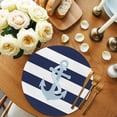 thumbnail image 2 of Navy Blue Striped Round 13 Inch Placemats Set of 2, Blue Anchor Nautical Farmhouse HeatResistant Non Slip Place Mats for Dining Table, Wipeable Braided Kitchen Table Mats for Housewarming, 2 of 9