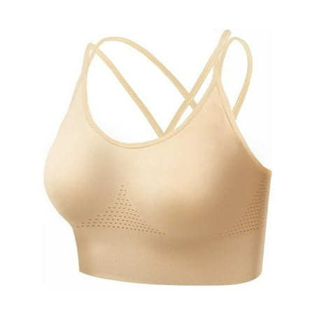 Women s Sports Bras Padded Bralette Cami Bra Cross Back Wireless Tank Top Bra Underwear Yoga Fitness Wire Free Lift Bra(Beige M)