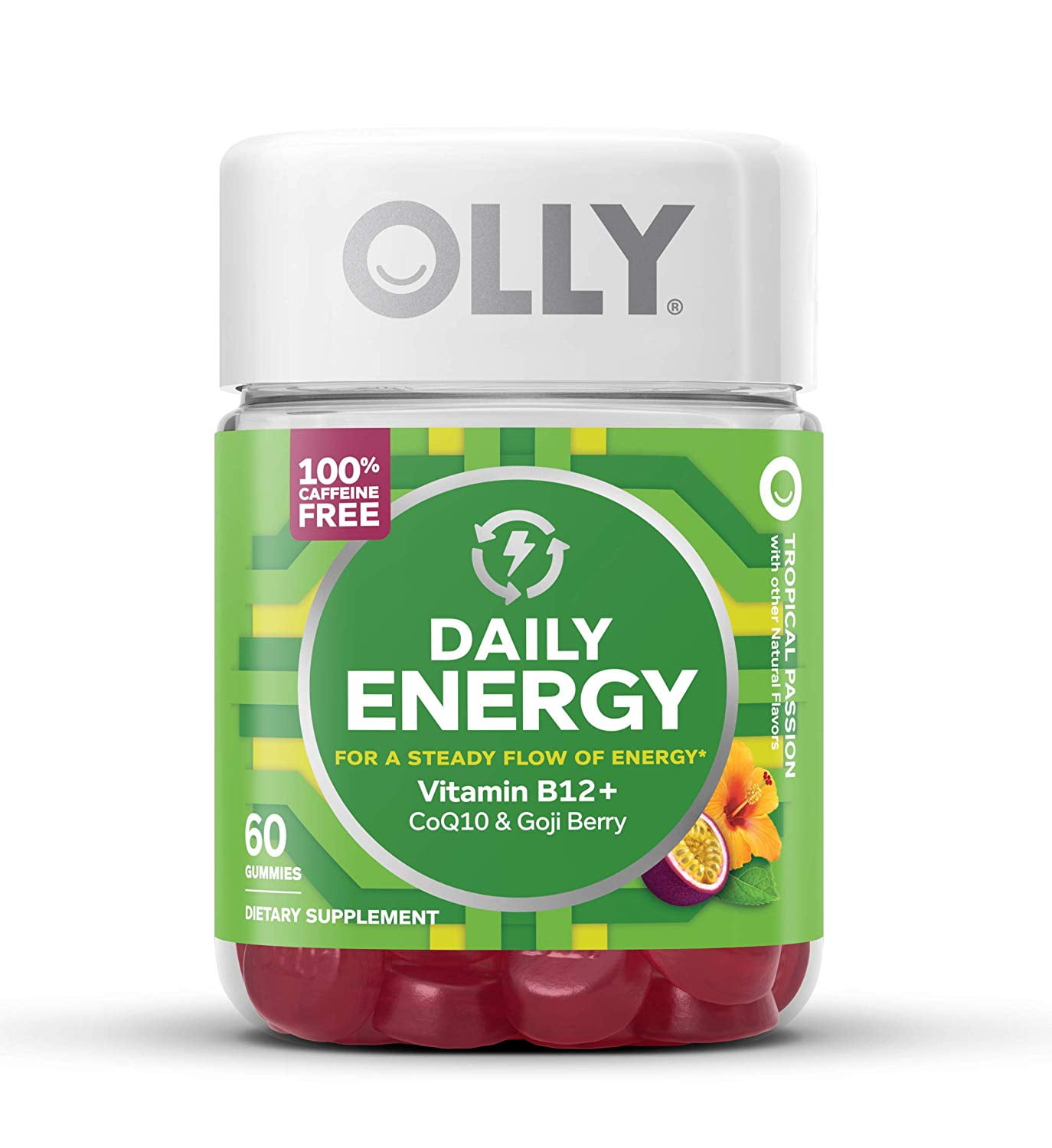 OLLY Daily Energy Gummy, 30 Day Supply (60 Gummies), Tropical Passion
