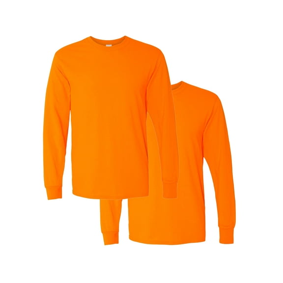 High Visibility Safety T-Shirt | Gildan Long Sleeve Shirt, Orange Color | Hi Vis Tee, Pack 2, Size-S