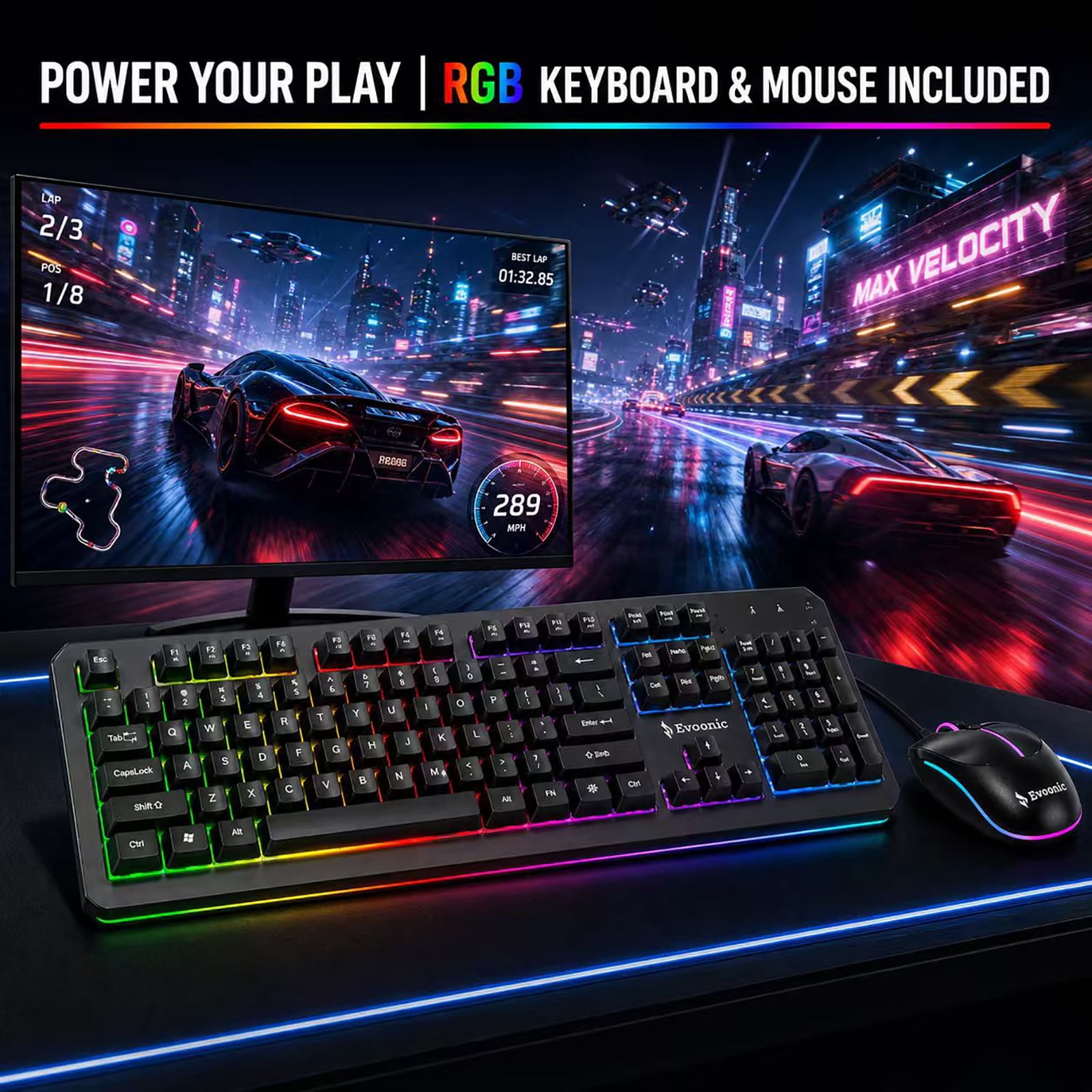 Evounic Prebuilt Gaming PC Liquid Cooled Desktop Computer Ryzen 7 5800X RTX 4060 16GB DDR4 RAM 1TB NVME SSD WiFi 6 BT5.4 650W WIN11 ARGB 9Fan,VR Ready
