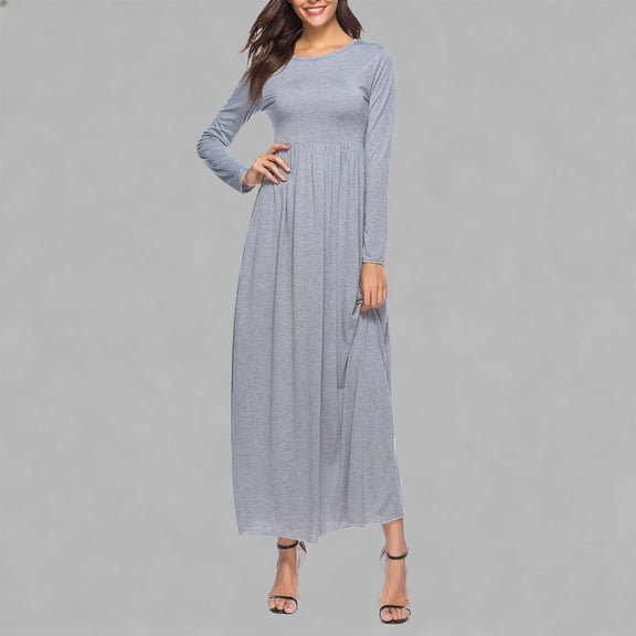 Taylonsss Women's Crew Neck Long Sleeve High-Waisted Loose Casual Maxi Dress - Warm Soft Stretchy Knit for Office and Travel Wear