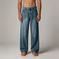 thumbnail image 6 of Men's Vintage Straight Leg Jeans Solid Color Loose Fit Wide Leg Denim Pants with Pockets Fashionable Casual Denim Pants for Travel Outings Streetwear, 6 of 8