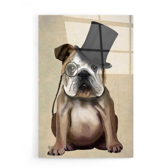Epic Art 'English Bulldog, Formal Hound and Hat' by Fab Funky, Acrylic Glass Wall Art, 16"x24"
