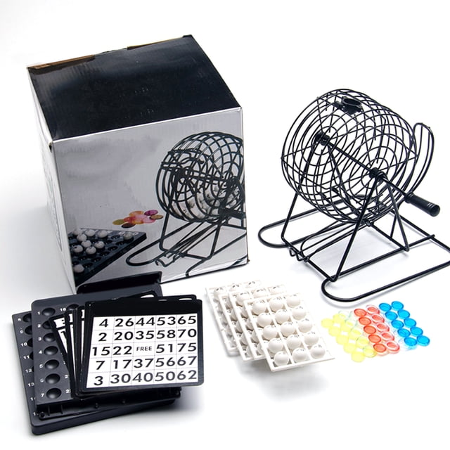 Cage Card Game Machine, Traditional Bingo Ball Wire Cage Wheel Lotto Game Set And Card Marker Ticket Set,Cage Card Game Machine Metal Rolling Cage Cage Game Machine with 75 Balls for KTV Party
