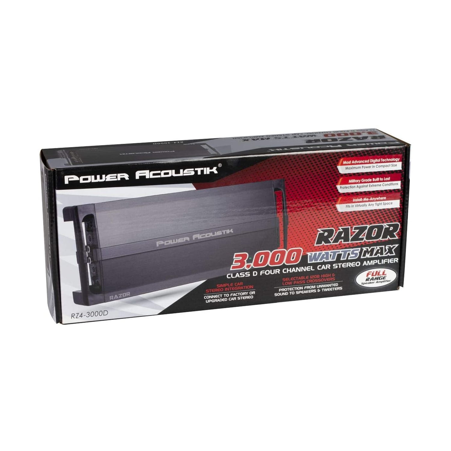 Power Acoustik RZ4-3000D 3000 W Max Razor Series Monoblock 4 Channel Amplifier