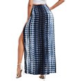thumbnail image 3 of YIFUNIN Women's Printed Wide Leg Straight Pants with Lace-Up Detail & Side Slit, Casual Flowy Trousers for Bohemian Style, Lightweight Fabric,Blue L, 3 of 5