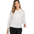thumbnail image 6 of LELINTA Women Lantern Long Sleeve Chiffon Shirt Tops Blouse OL Work Lady Career Suit Top Solid Color Tie Blouse Tops, Black/ White/ Wine Red, M-3XL, 6 of 8